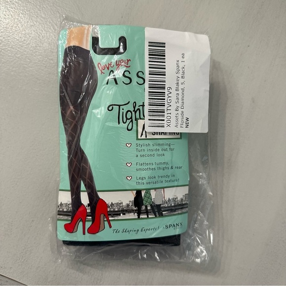 Assets by Sara Blakely SPANX Women’s Black Flipside Diamond Tights Size 5 NWT - Picture 2 of 5